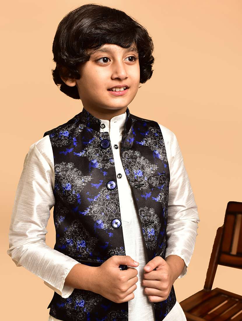 boys solid mandarin neck kurta pyjama ethnic jacket set - 21787307 -  Standard Image - 3