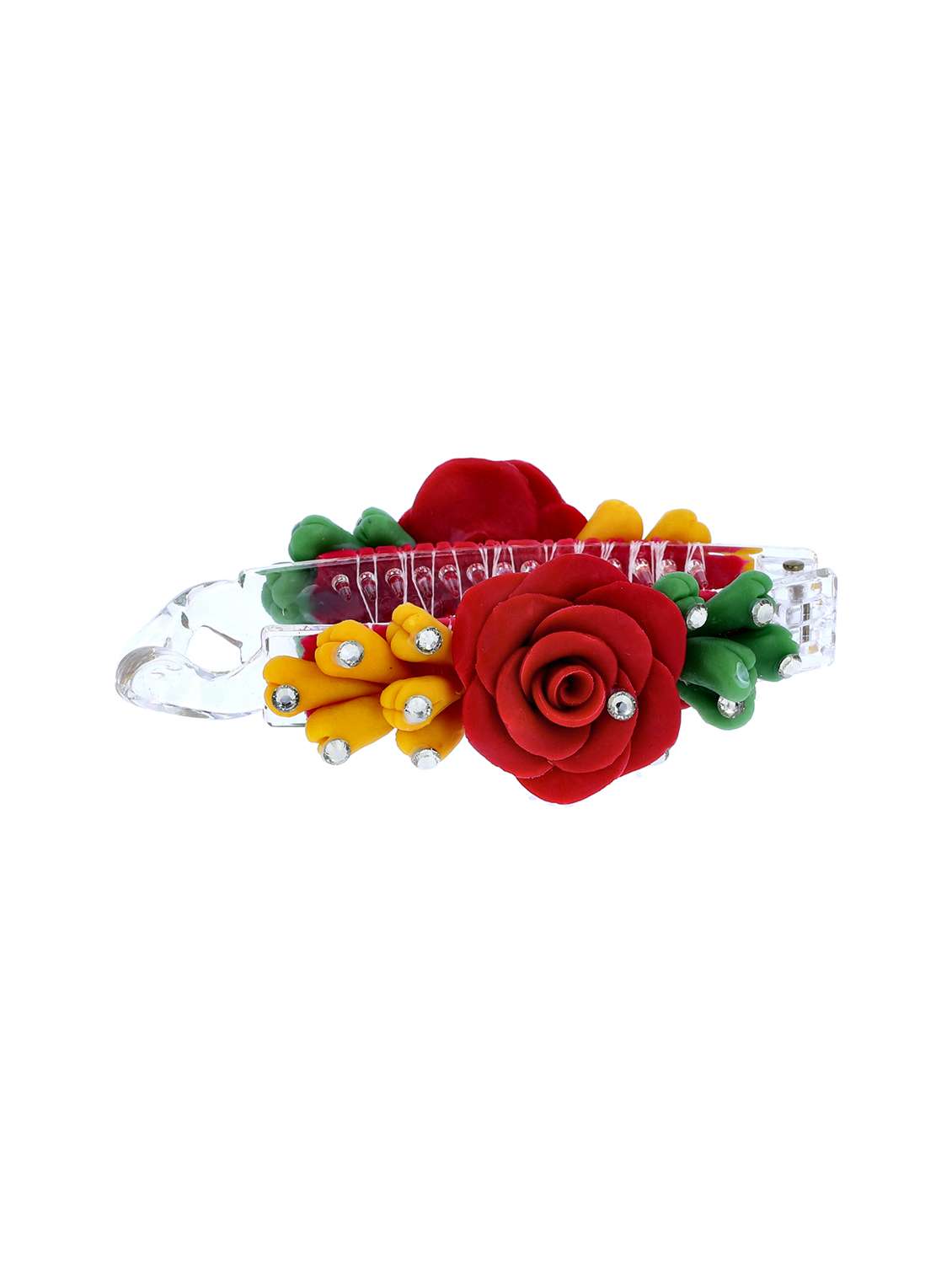 women handmade rose flower banana clip
