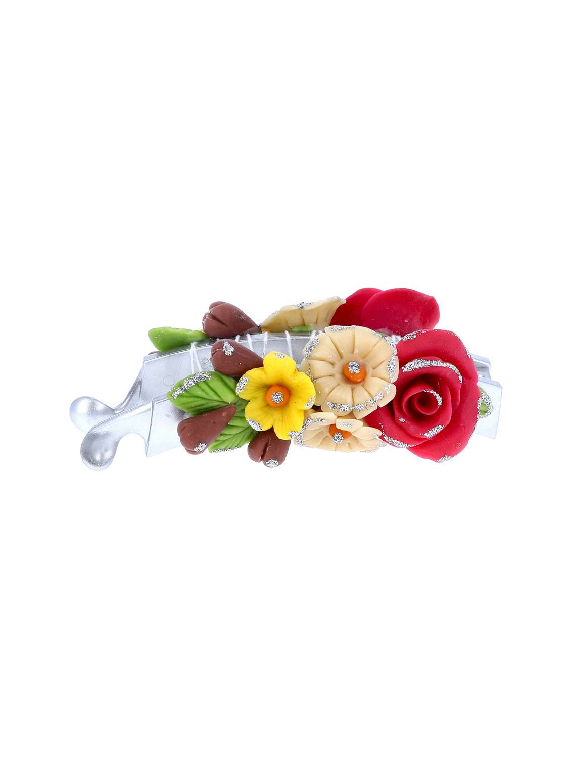women handmade rose flower banana clip