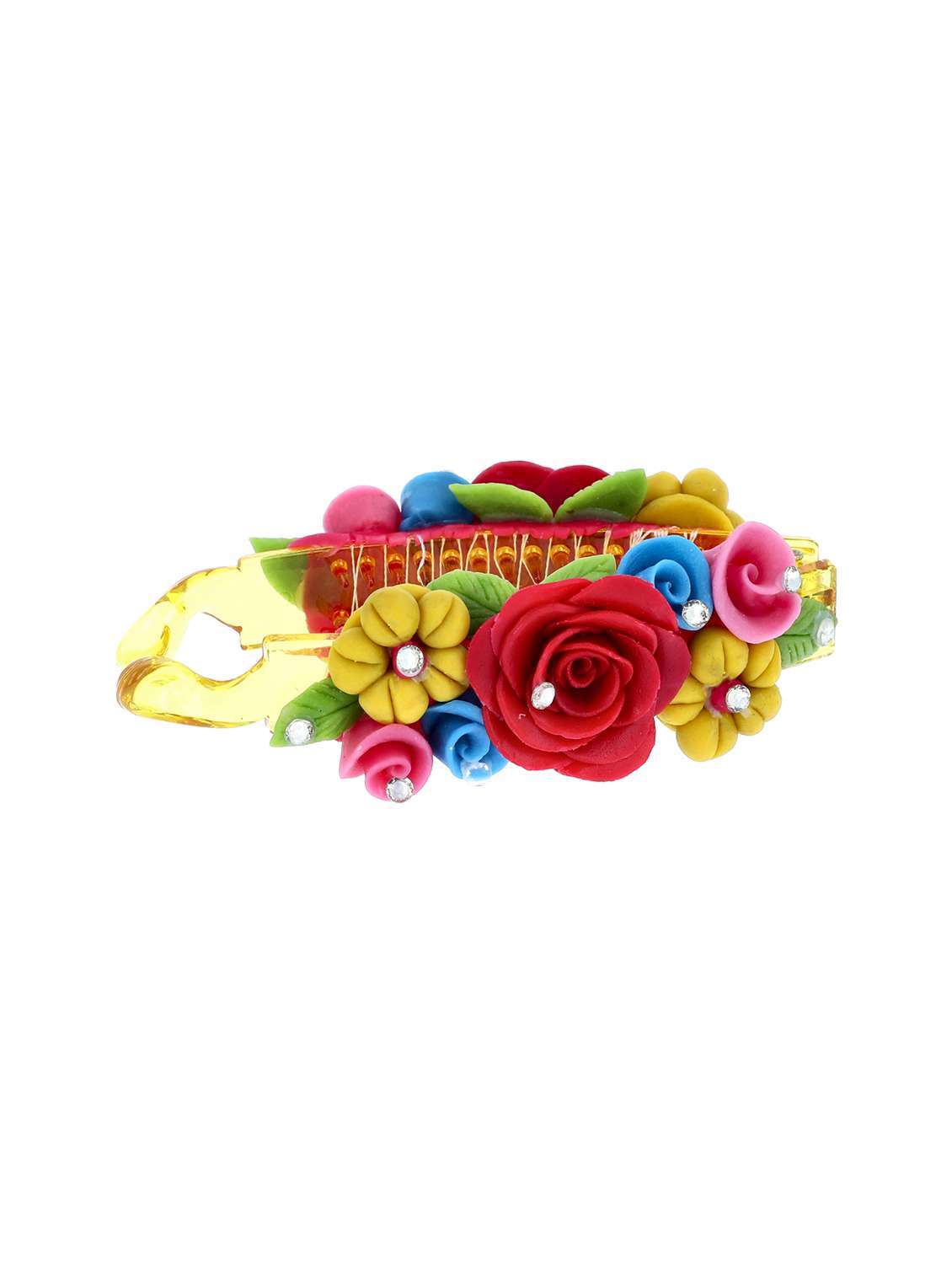 women handmade rose flower banana clip