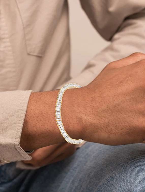 men gold brass stone detailed bracelet - 21787496 -  Standard Image - 3