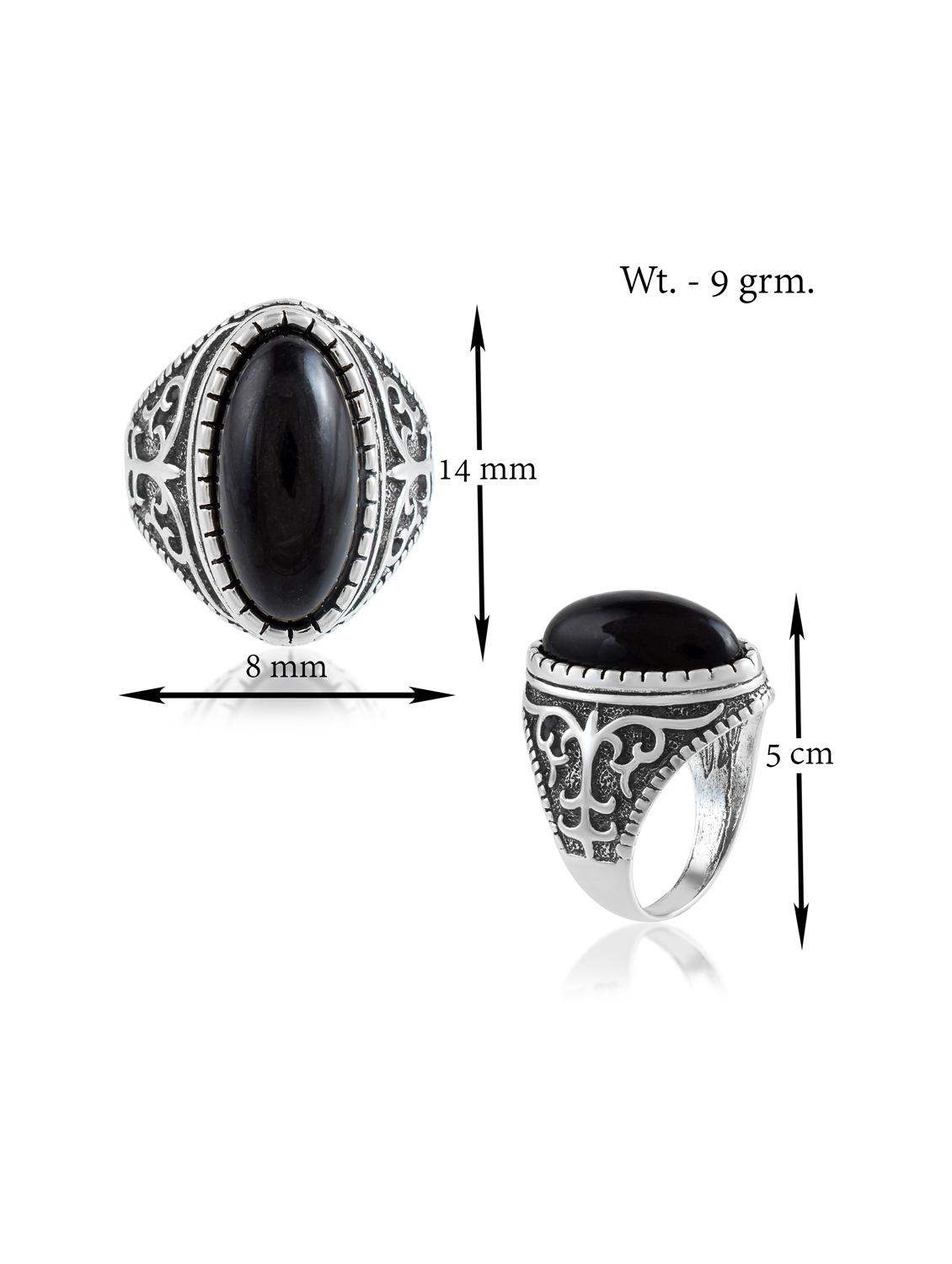 silver black stone detailed brass finger ring - 21788866 - Standard Image - 3