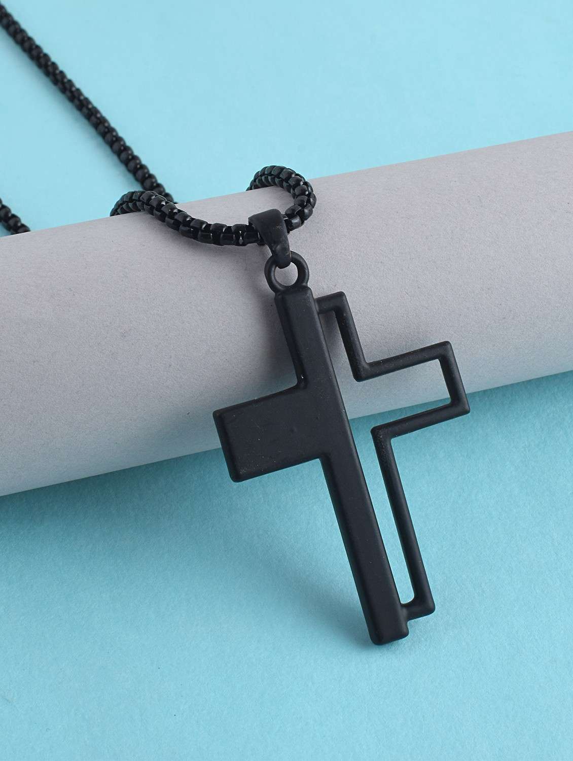 men black cross brass pendant