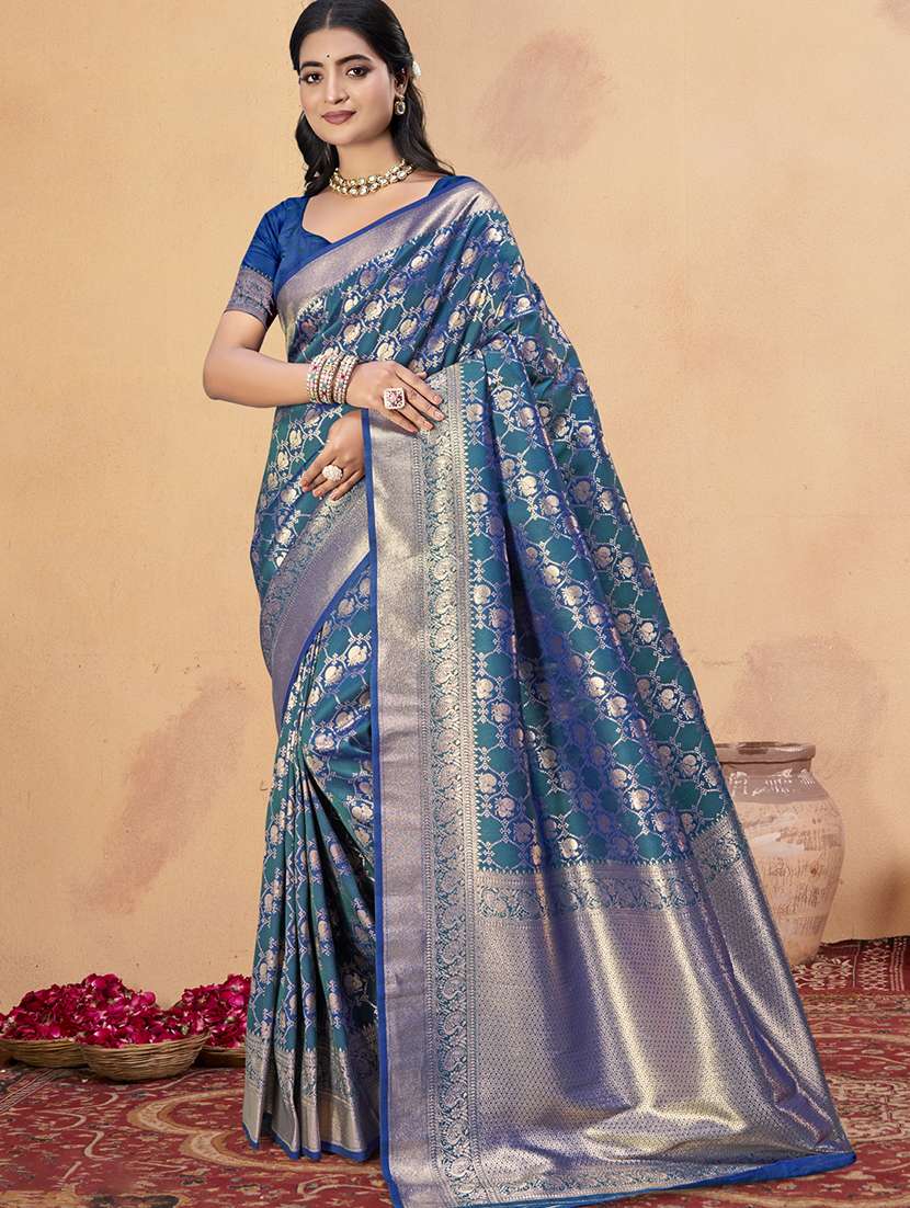 women self design banarasi festive wear saree with blouse