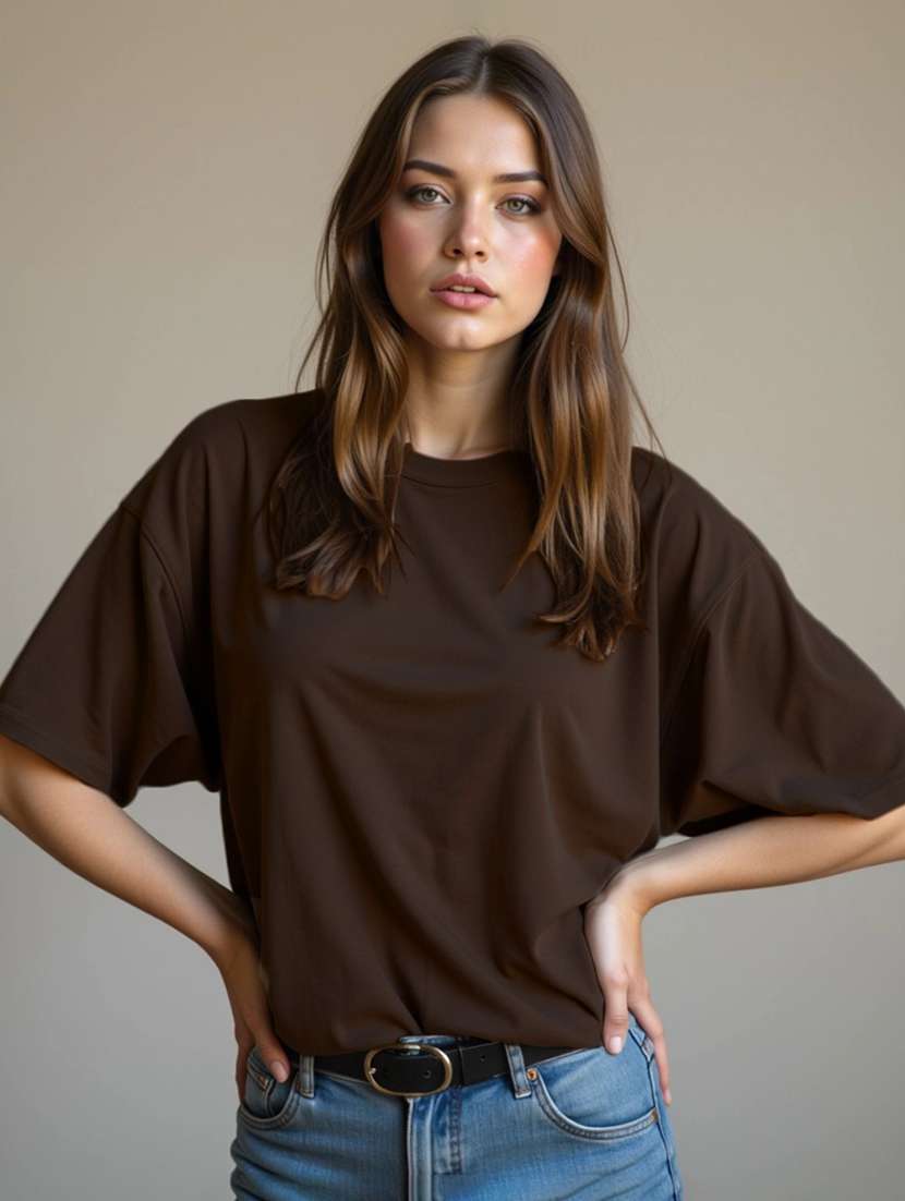 women solid print round neck oversized t-shirt - 21790738 -  Zoom Image - 0
