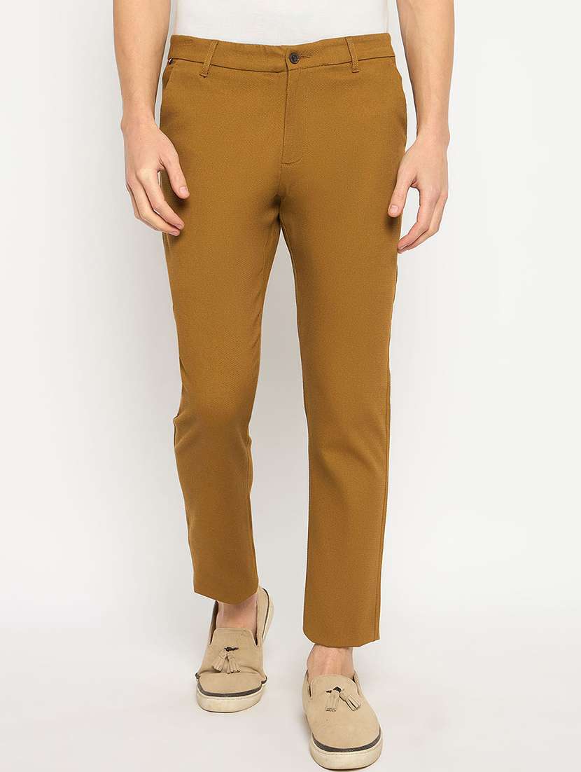men solid mid rise casual chinos