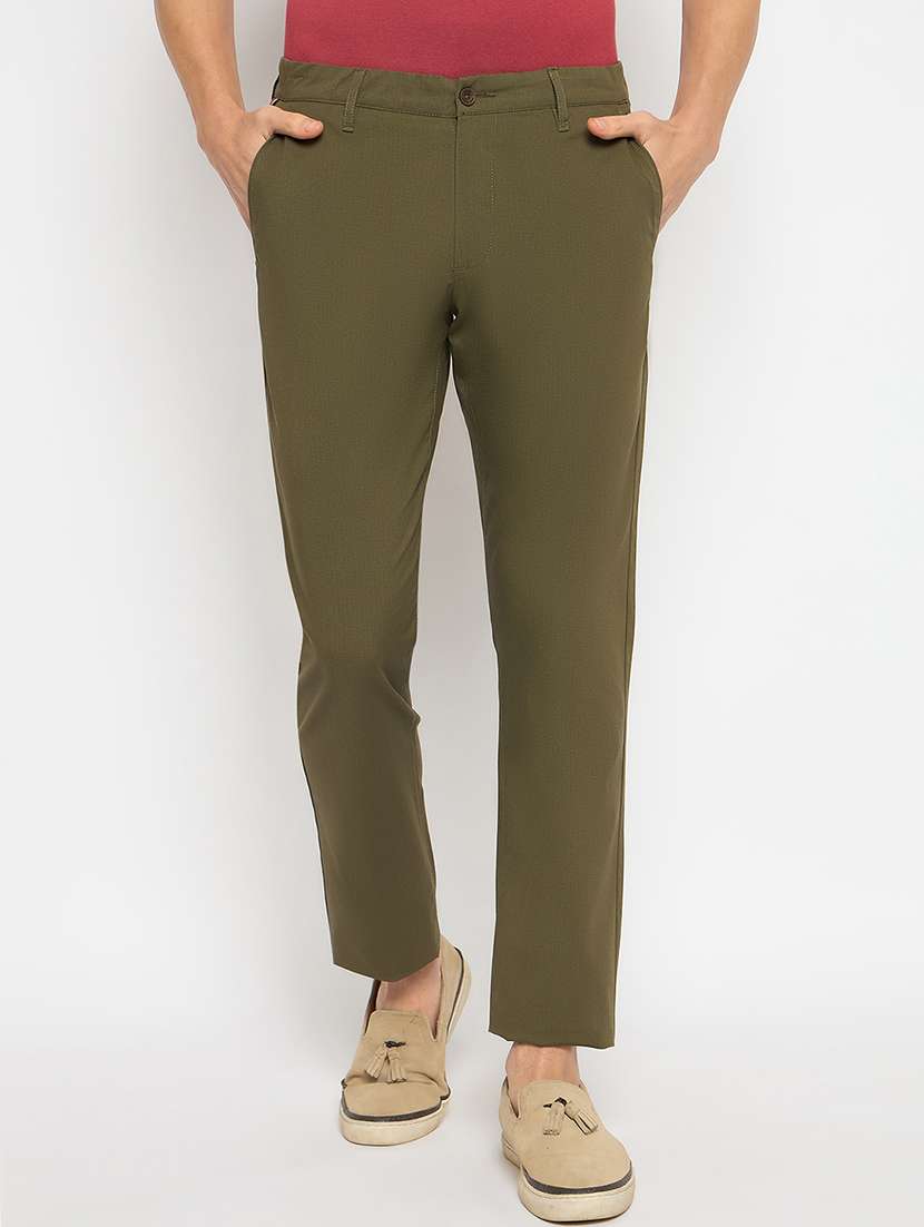 men solid mid rise casual chinos