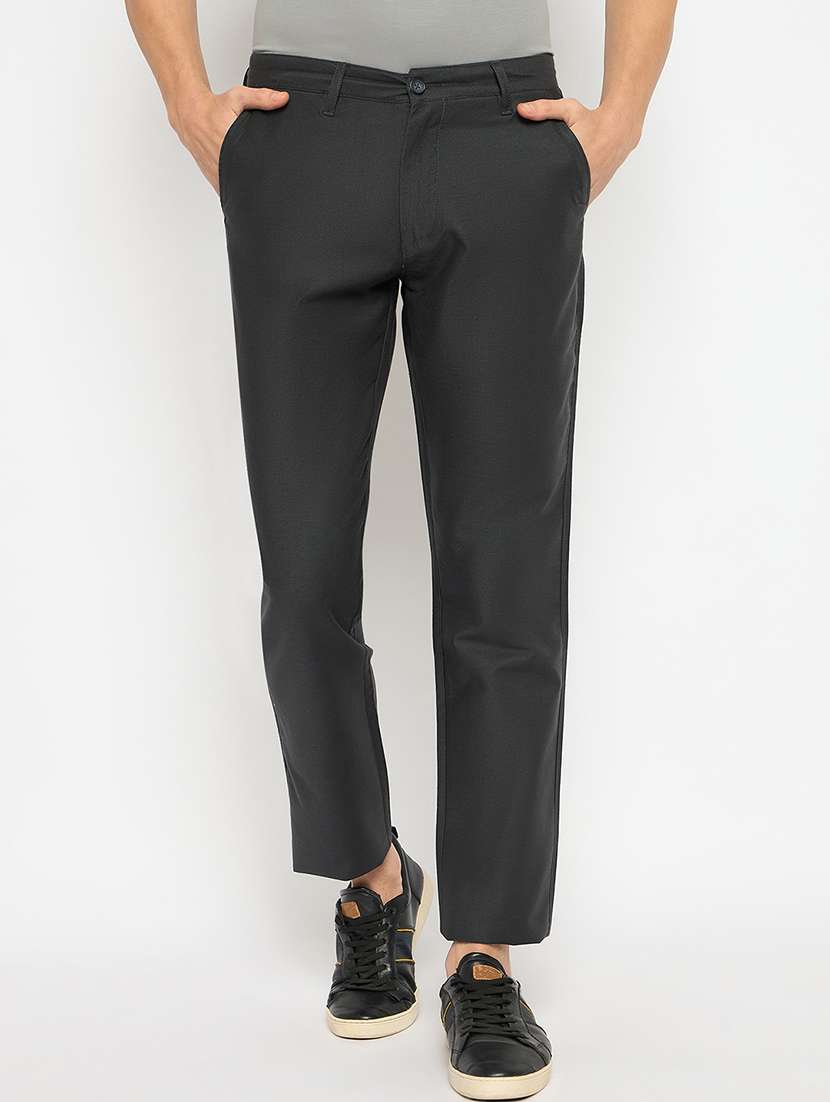 men solid mid rise casual chinos