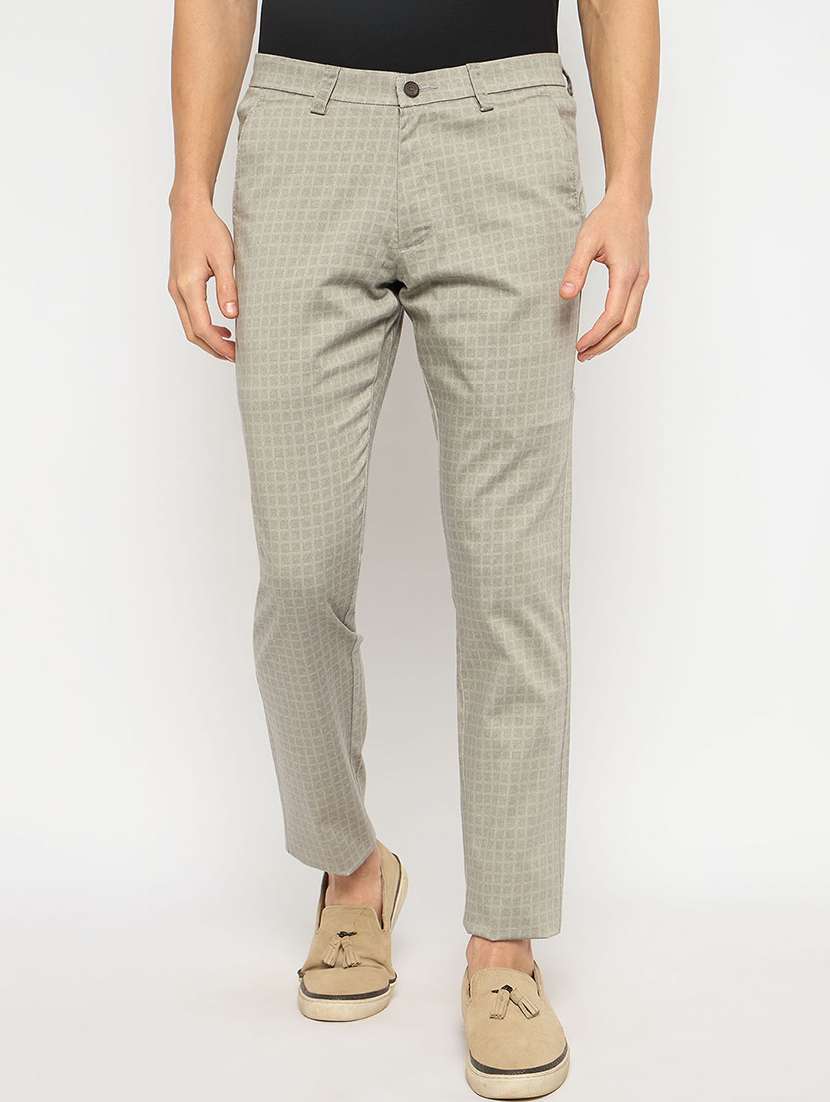 men checkered mid rise casual chinos