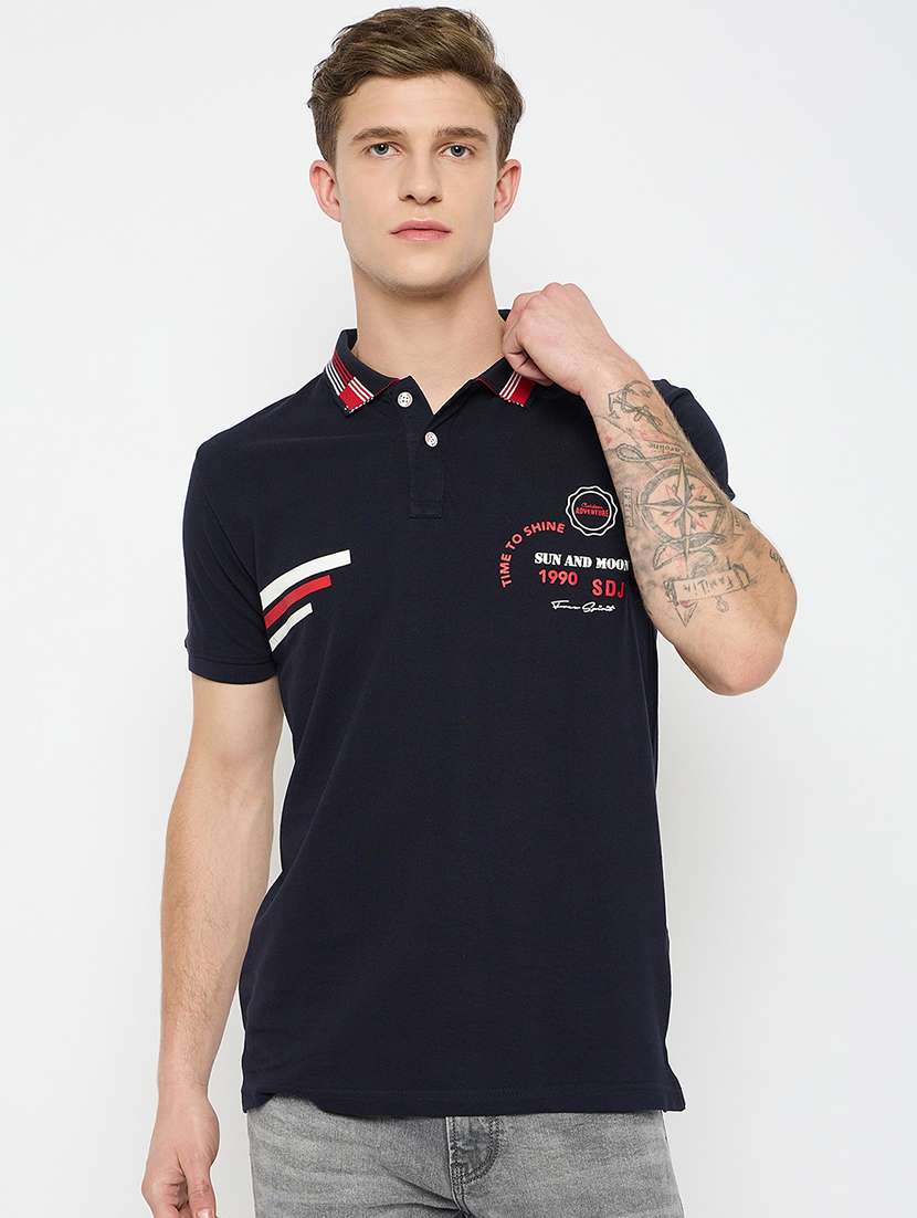 men printed short sleeves polo t-shirt