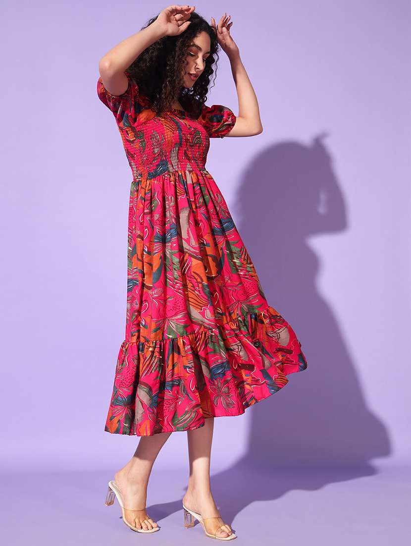 women printed puff sleeves tiered dress - 21791272 -  Standard Image - 3