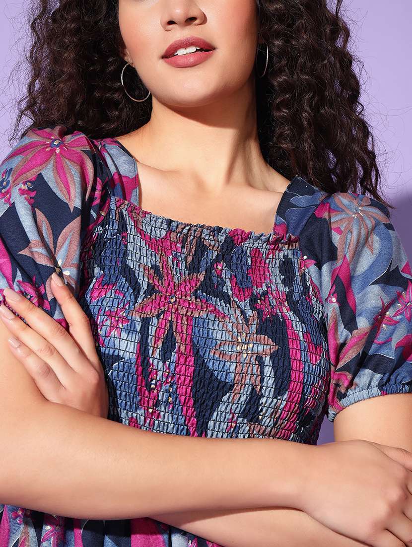 women printed puff sleeves tiered dress - 21791273 -  Standard Image - 5