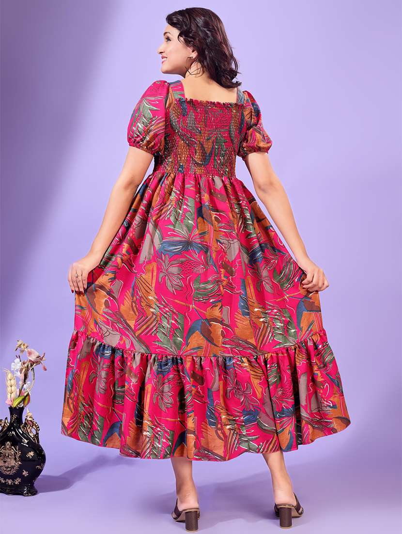 women printed puff sleeves tiered dress - 21791275 -  Standard Image - 3