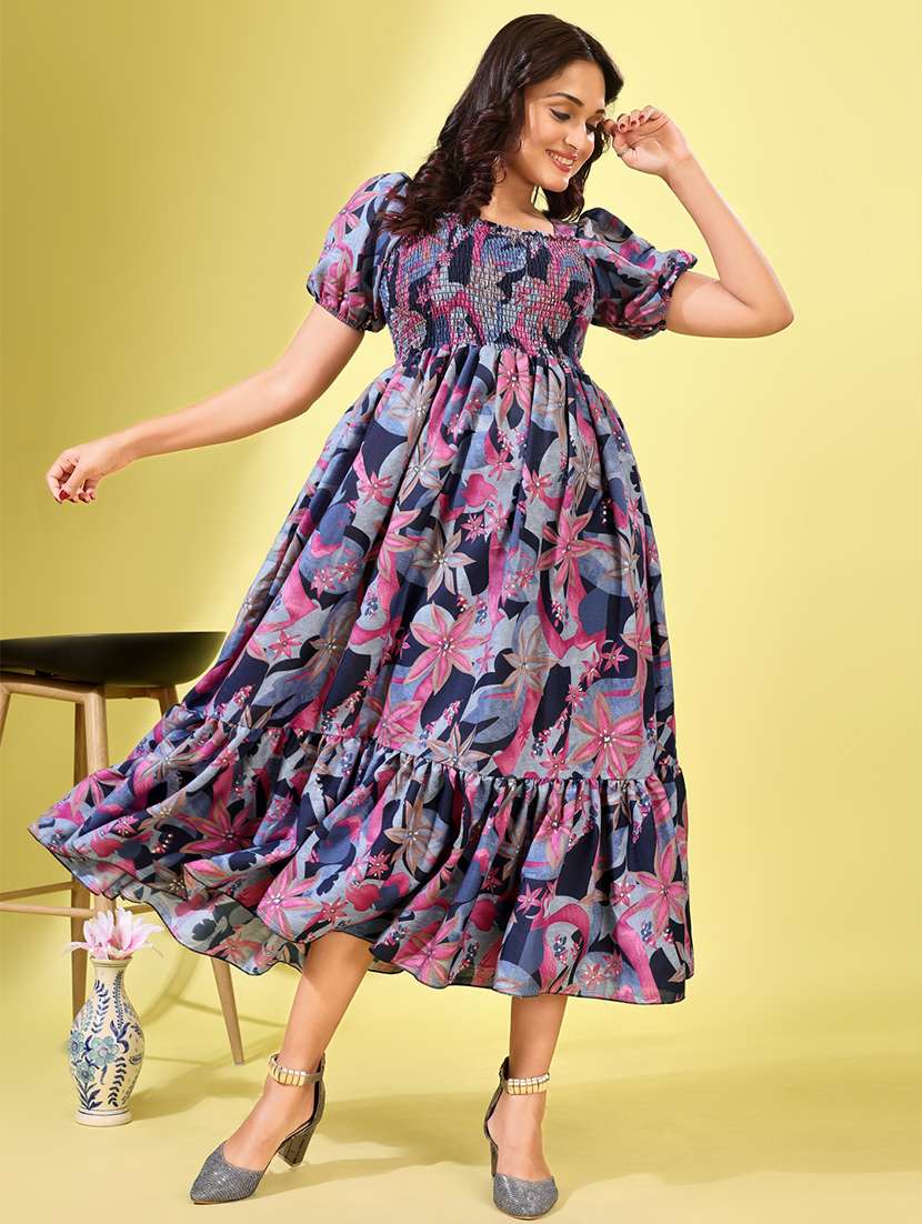 women printed puff sleeves tiered dress - 21791276 -  Standard Image - 3