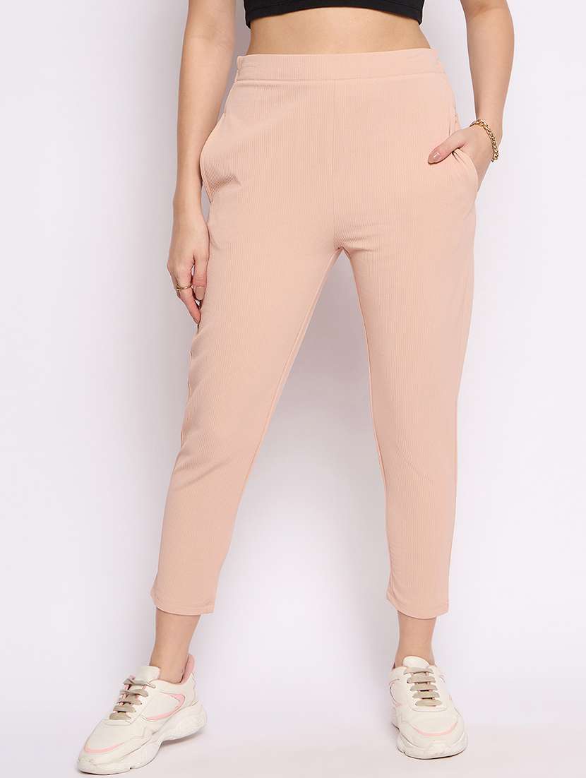 women solid mid rise cigarette pants 