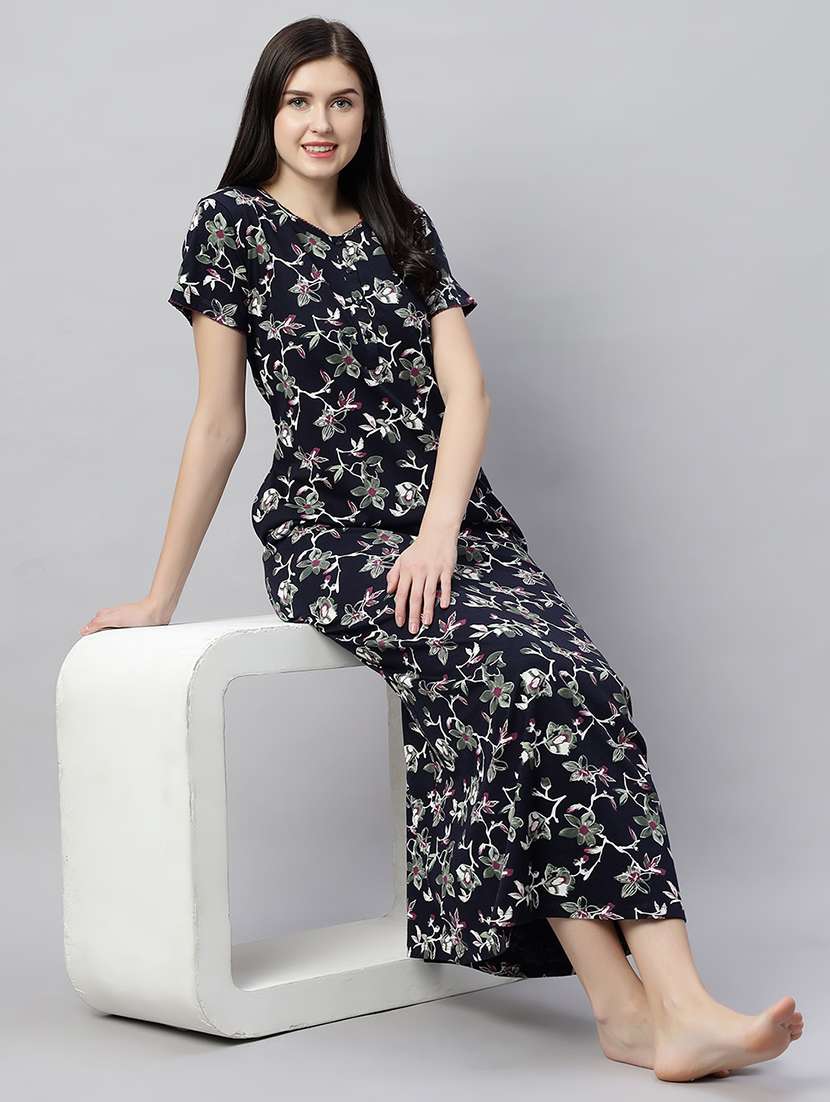 women printed short sleeves nighty