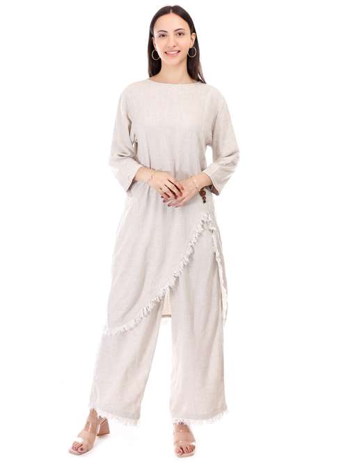 women solid top and trouser co-ord set - 21791436 - Standard Image - 0
