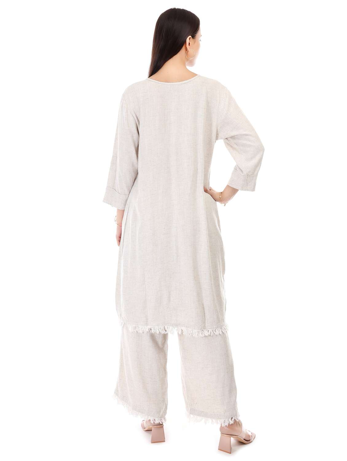 women solid top and trouser co-ord set - 21791436 - Standard Image - 3