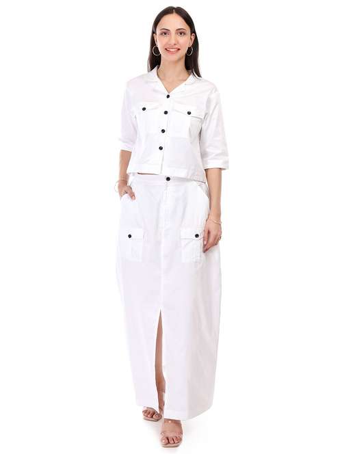 women solid top and skirt co-ord set - 21791441 - Standard Image - 0