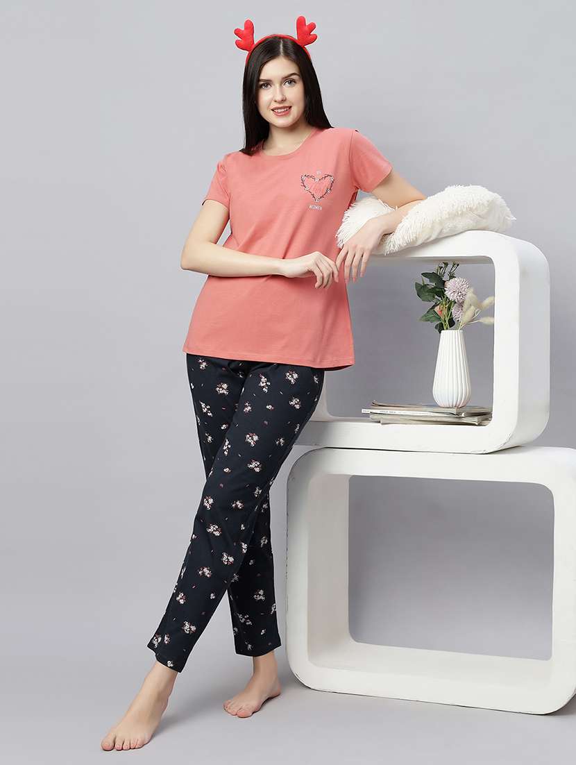 women printed nightwear pyjama set