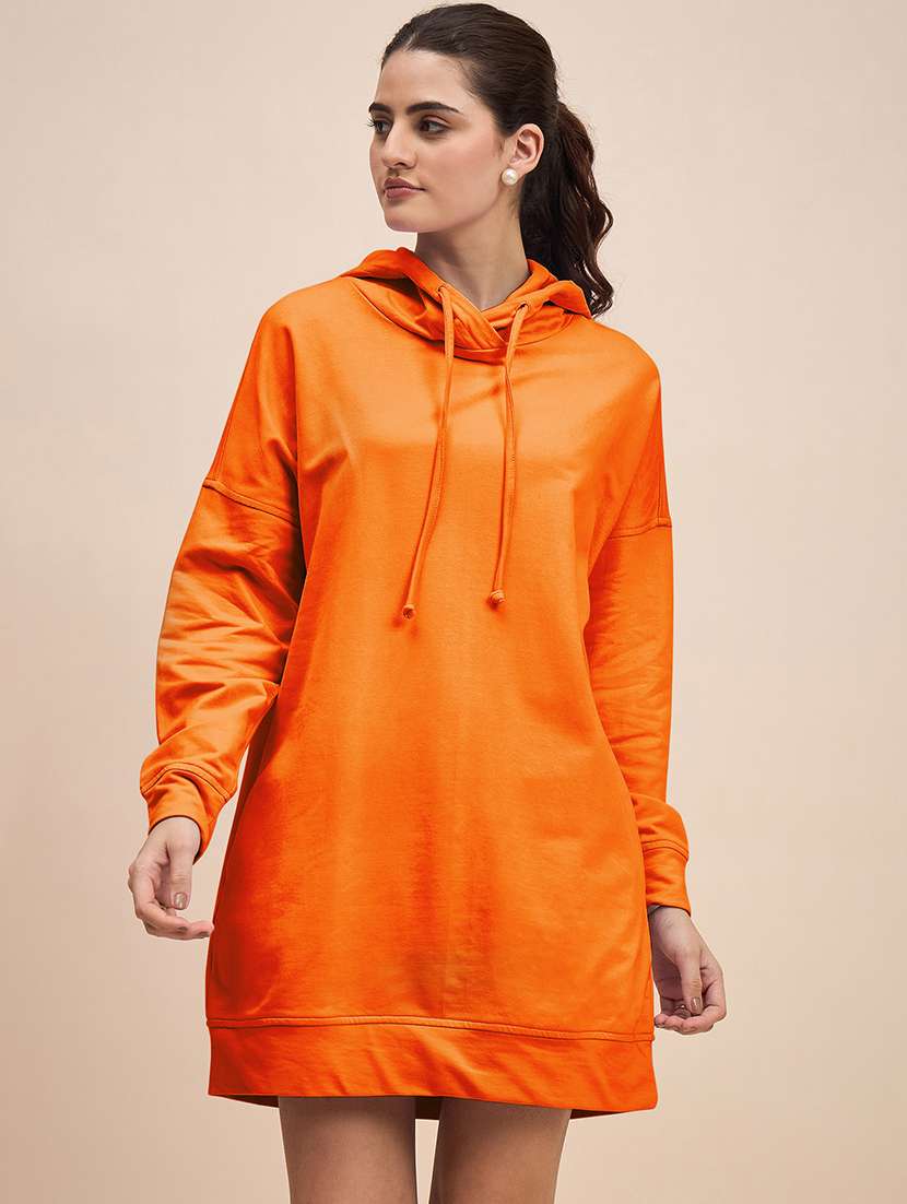 women solid long sleeves hooded dress - 21793251 - Zoom Image - 0