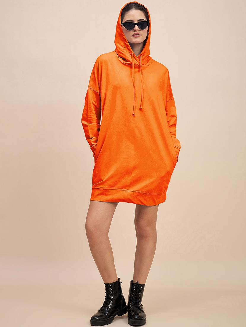 women solid long sleeves hooded dress - 21793251 - Standard Image - 3