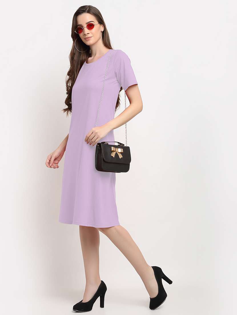 women solid short sleeves a-line dress - 21793255 -  Zoom Image - 0