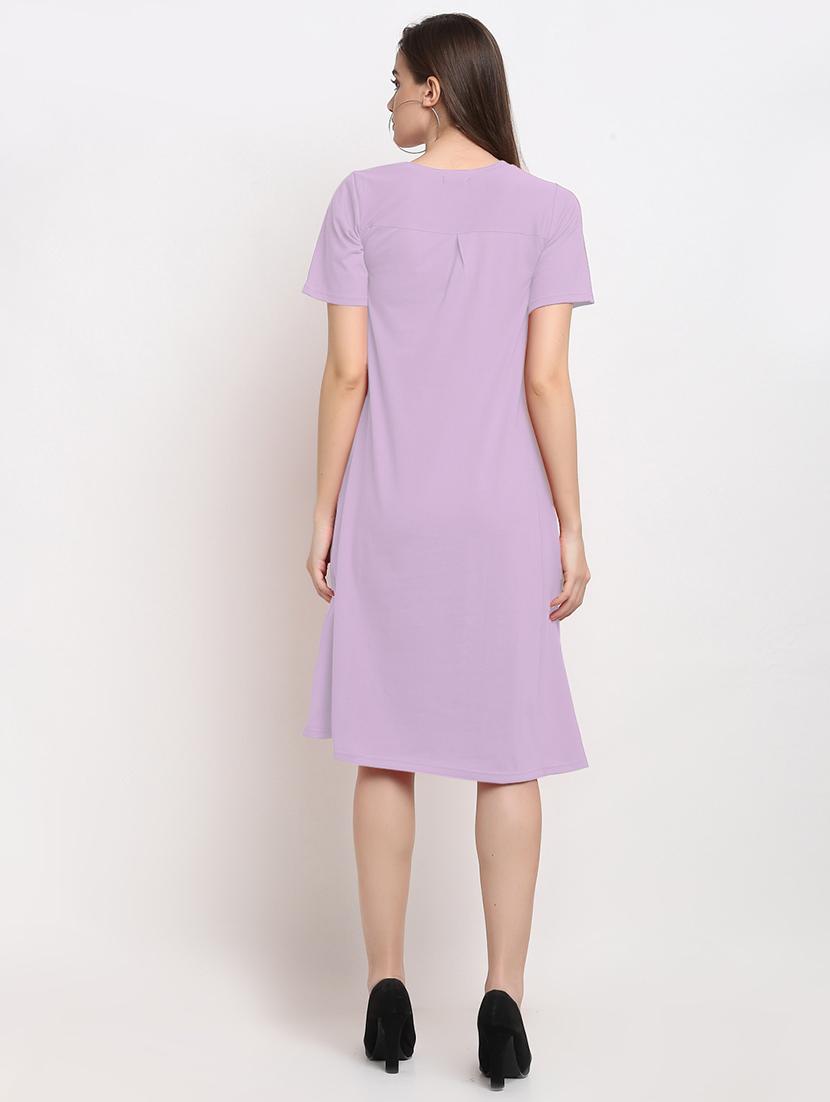 women solid short sleeves a-line dress - 21793255 - Standard Image - 3