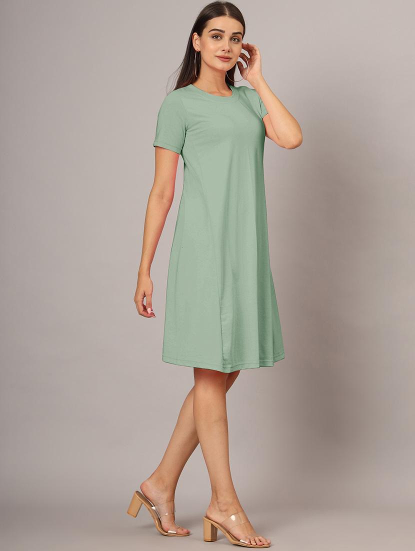 women solid short sleeves a-line dress - 21793257 - Standard Image - 3