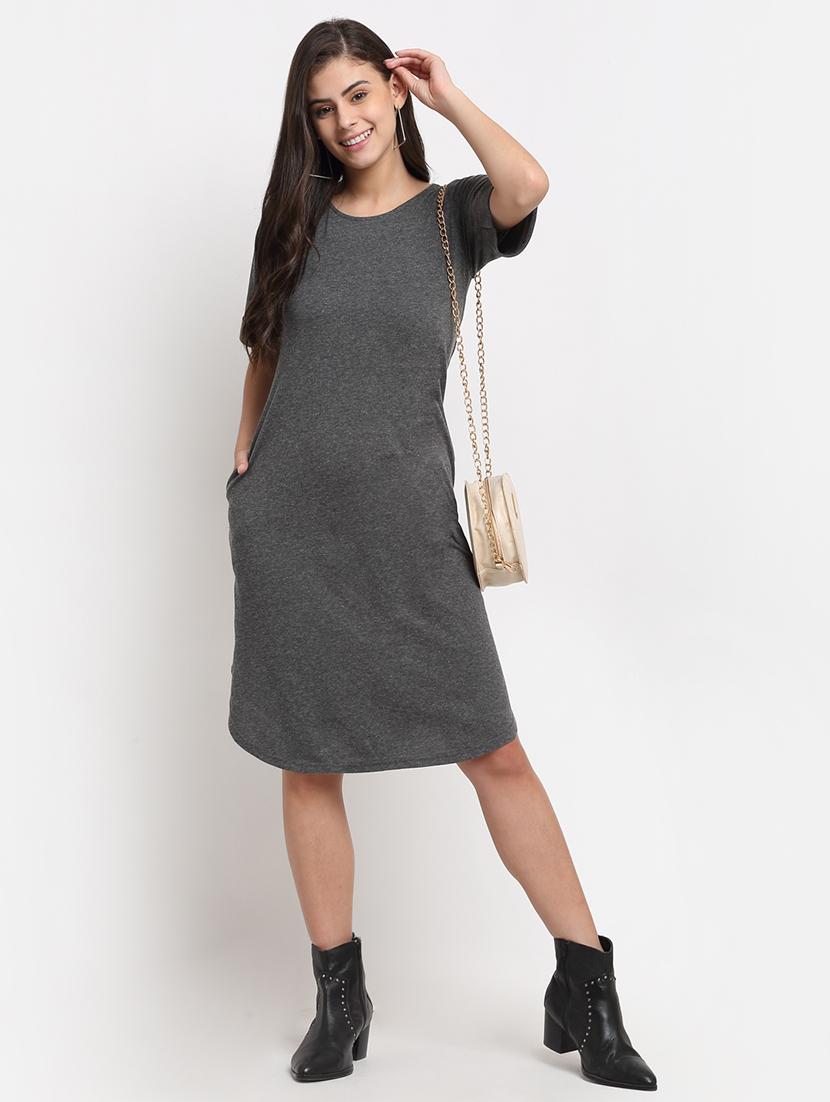women solid short sleeves shift dress - 21793270 -  Zoom Image - 0