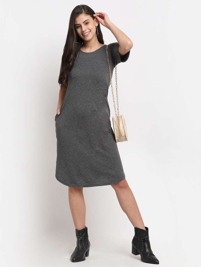 women solid short sleeves shift dress - 21793271 - Zoom Image - 0