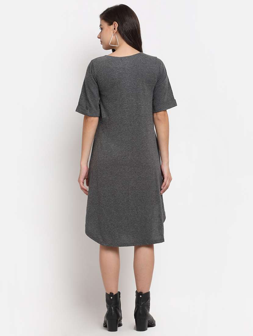 women solid short sleeves shift dress - 21793271 - Standard Image - 3