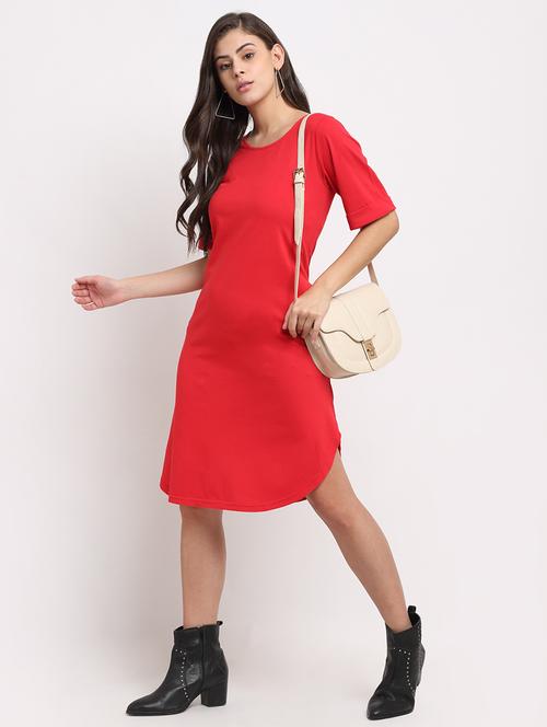 women solid short sleeves shift dress - 21793281 - Standard Image - 0