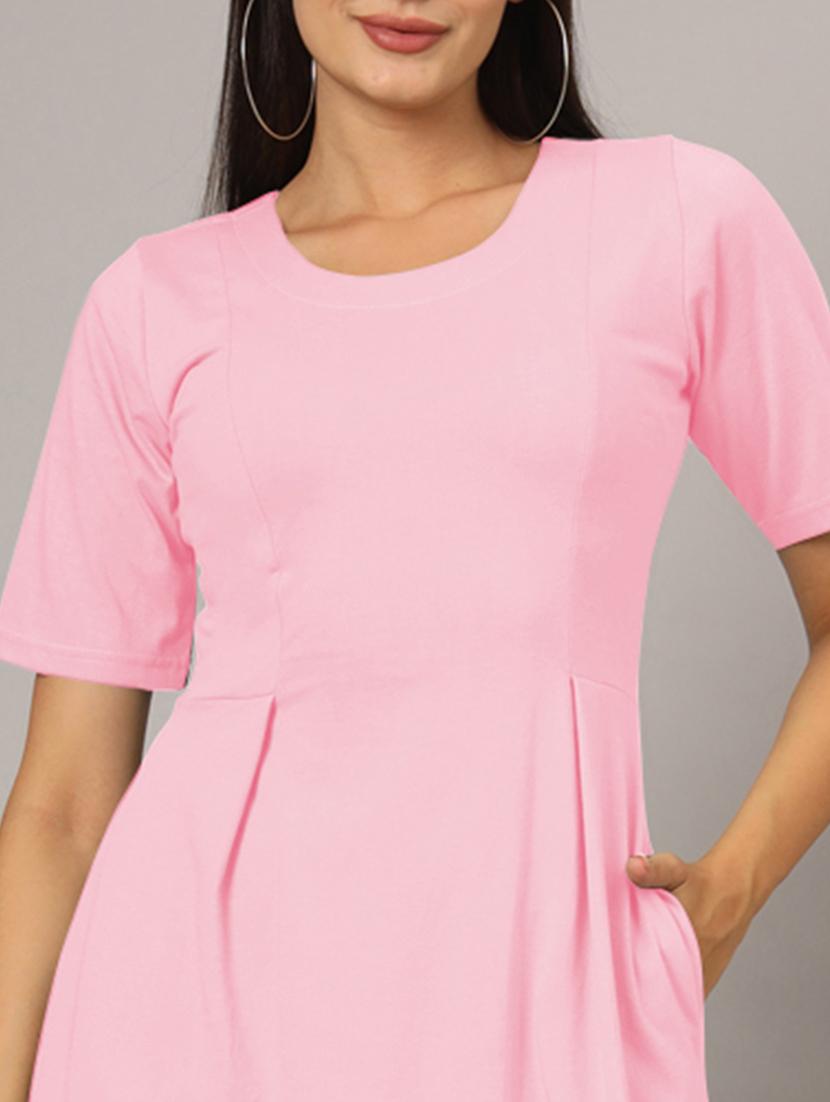 women solid short sleeves a-line dress - 21793284 - Standard Image - 5