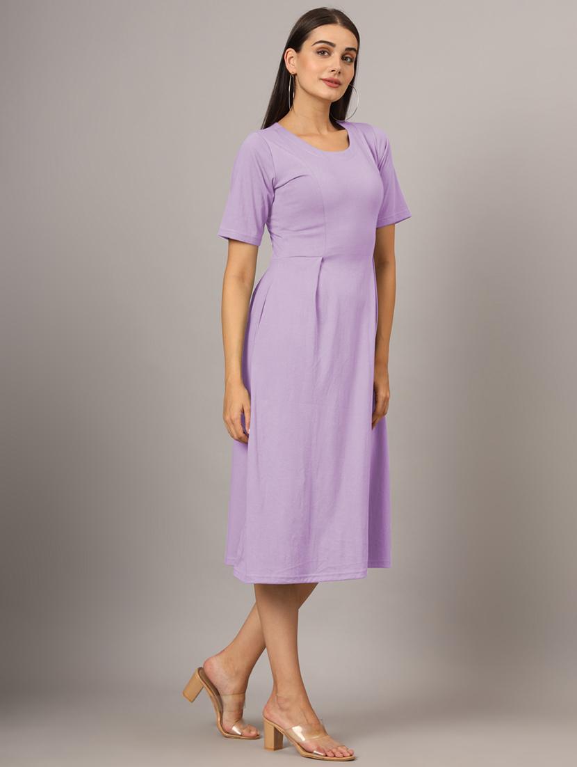women solid short sleeves a-line dress - 21793287 - Standard Image - 3