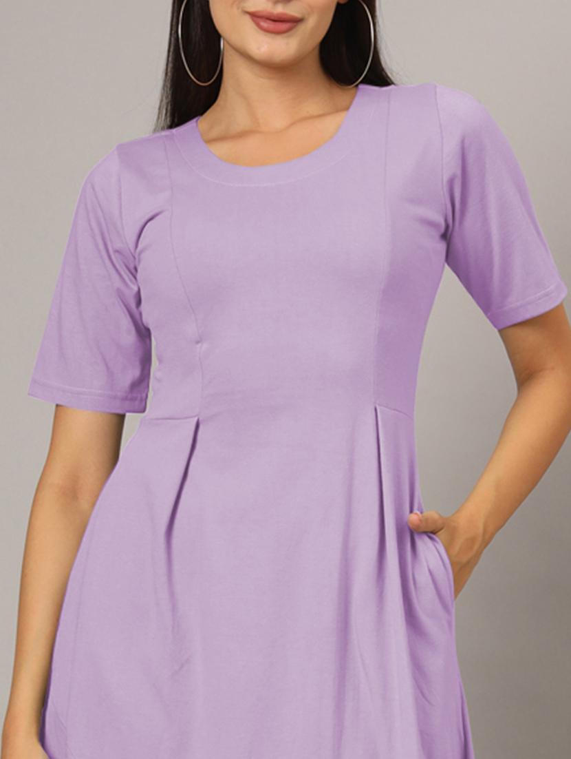 women solid short sleeves a-line dress - 21793287 - Standard Image - 5