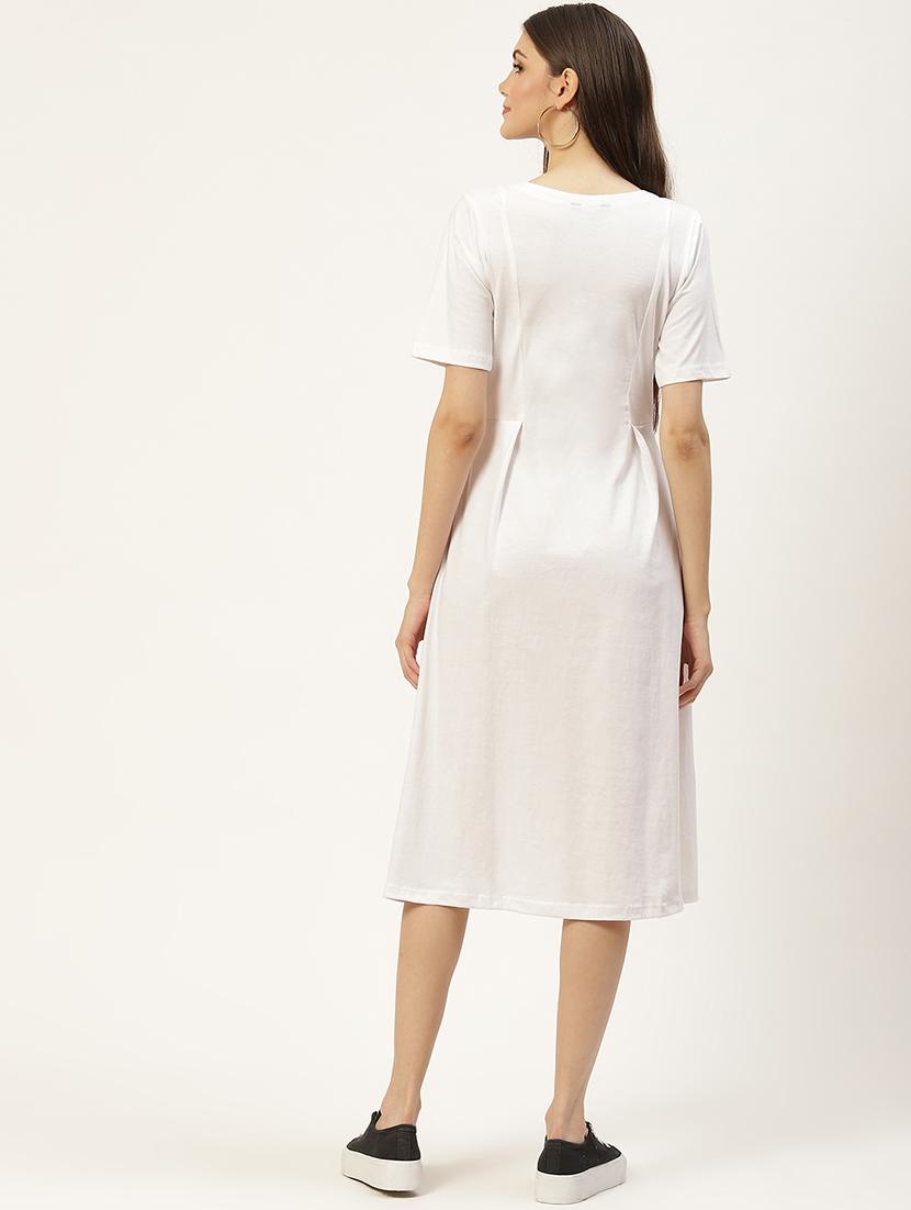 women solid short sleeves a-line dress - 21793290 - Standard Image - 3