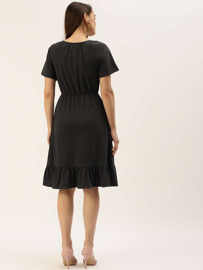 women solid short sleeves tiered dress - 21793292 - Standard Image - 3