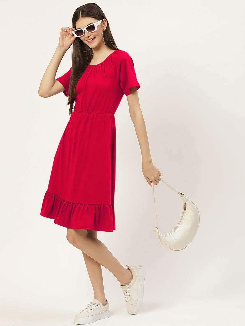 women solid short sleeves tiered dress - 21793294 -  Zoom Image - 0