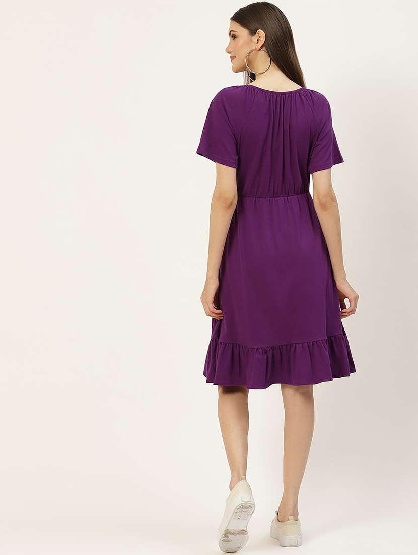 women solid short sleeves tiered dress - 21793297 - Standard Image - 3