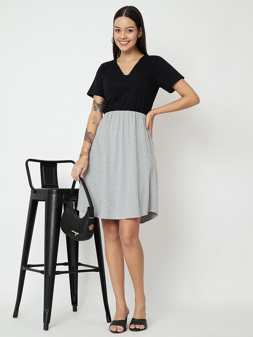 women color blocked short sleeves a-line dress - 21793301 - Standard Image - 5