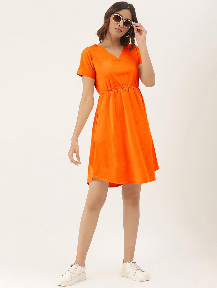 women solid short sleeves a-line dress - 21793305 - Standard Image - 3