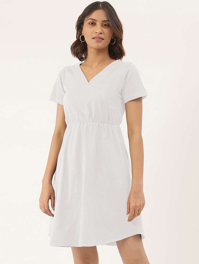 women solid short sleeves a-line dress - 21793308 - Zoom Image - 0