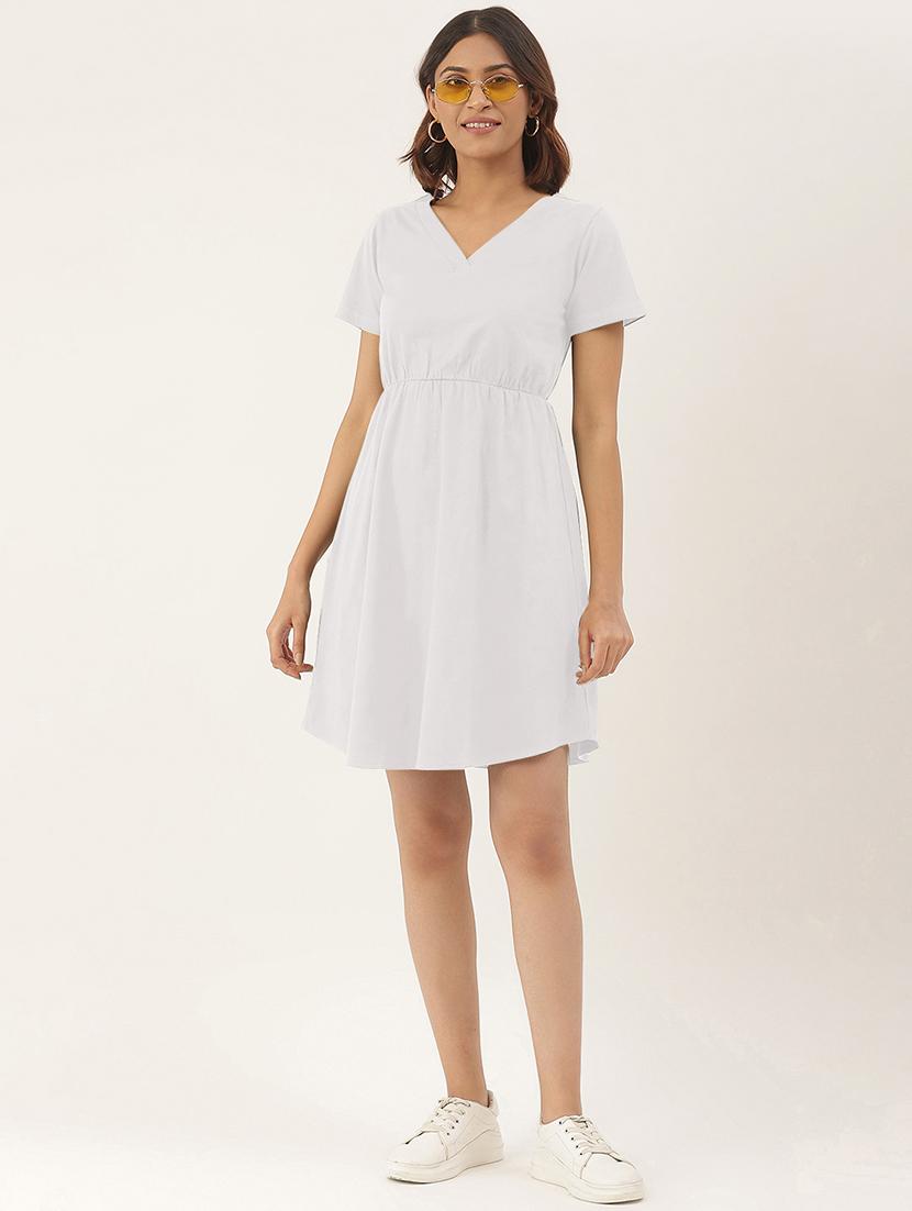 women solid short sleeves a-line dress - 21793308 - Standard Image - 3