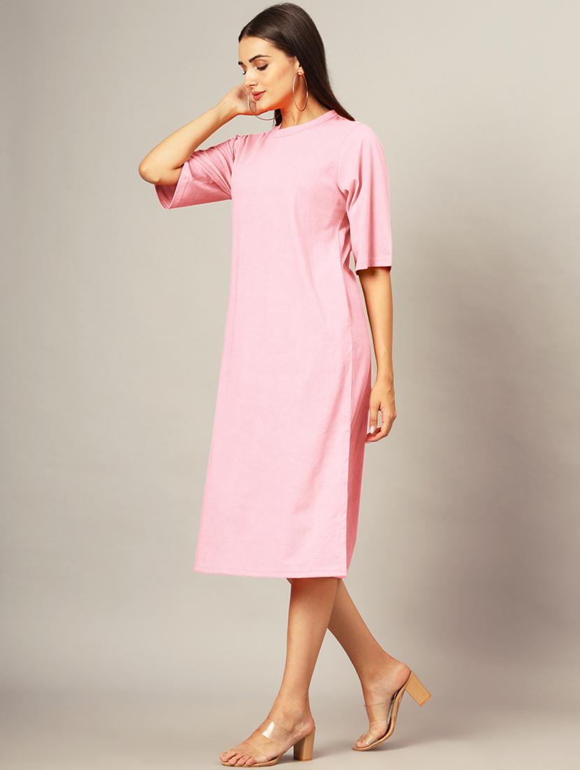 women solid short sleeves shift dress - 21793309 - Standard Image - 3