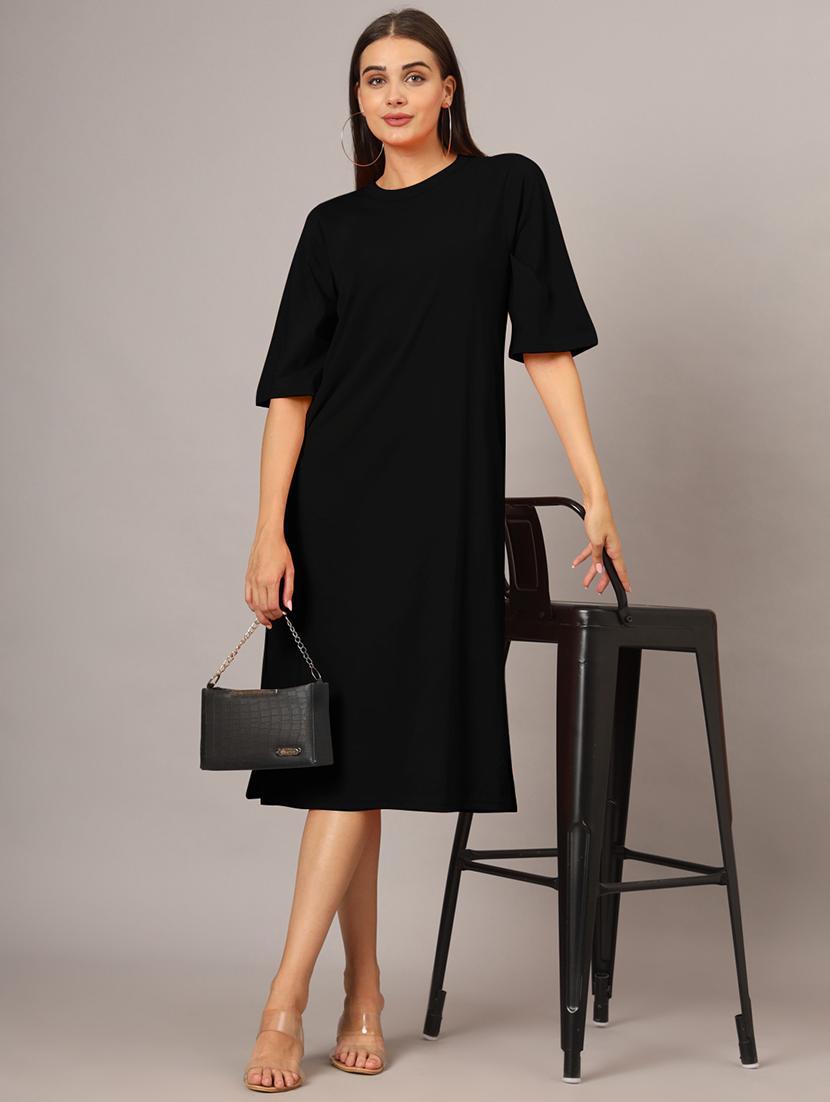 women solid short sleeves shift dress - 21793310 - Zoom Image - 0
