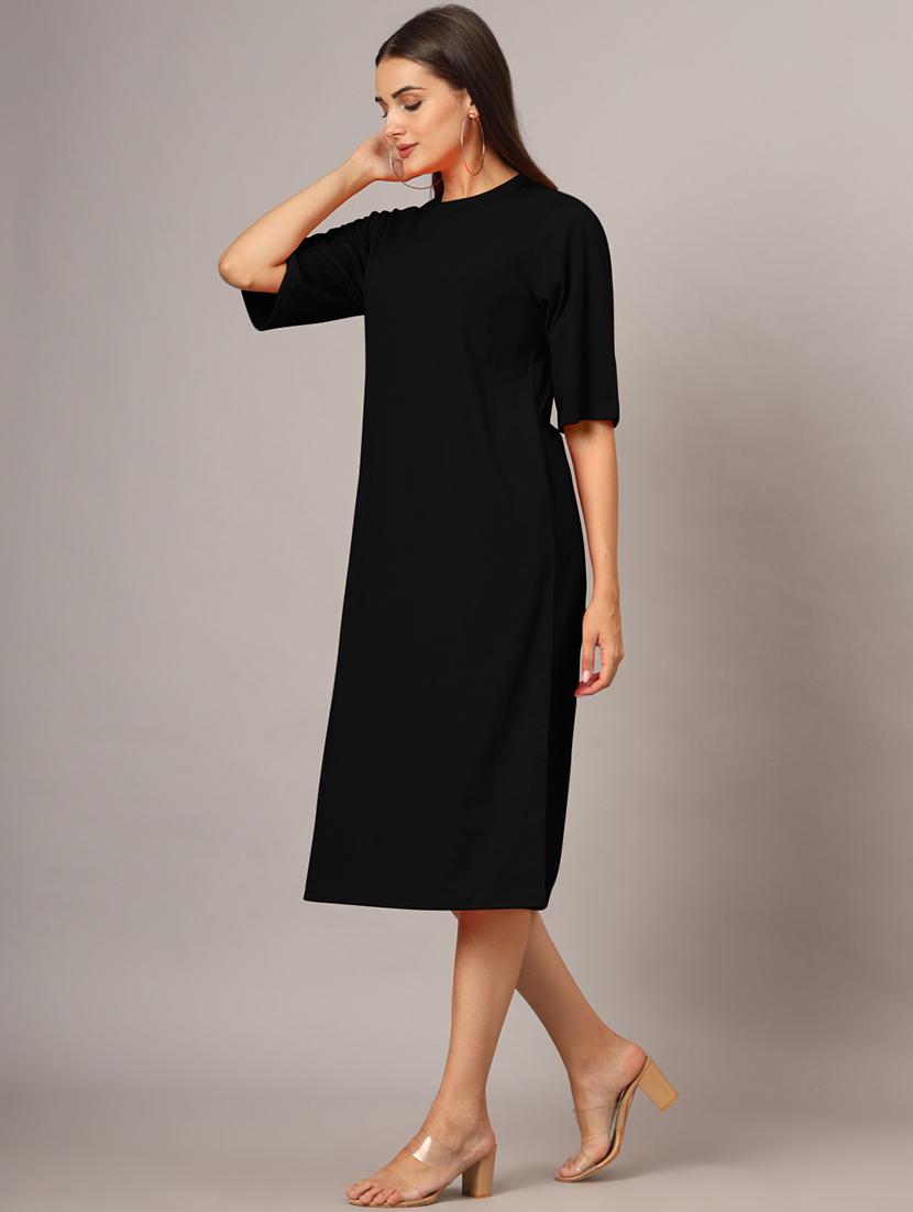women solid short sleeves shift dress - 21793310 - Standard Image - 3