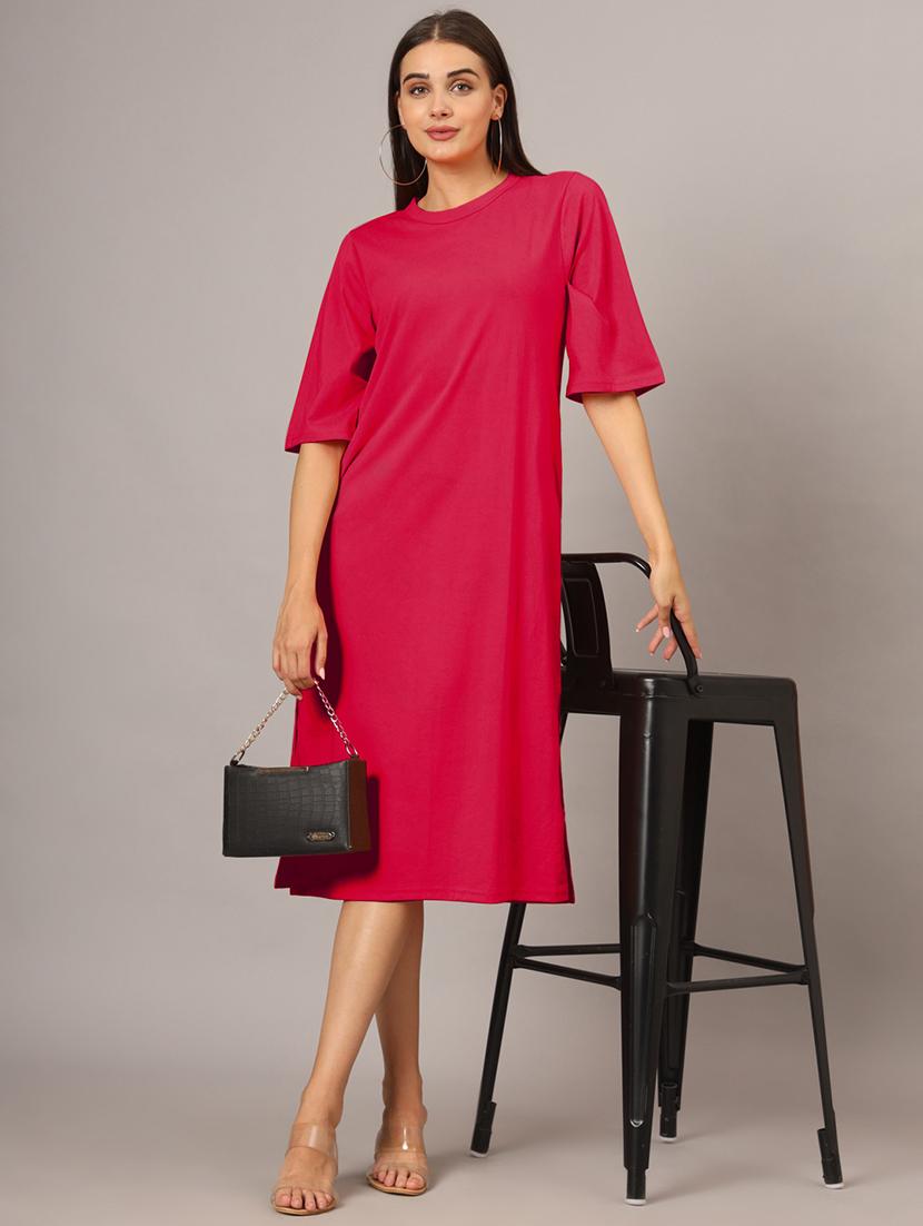 women solid short sleeves shift dress - 21793314 - Zoom Image - 0