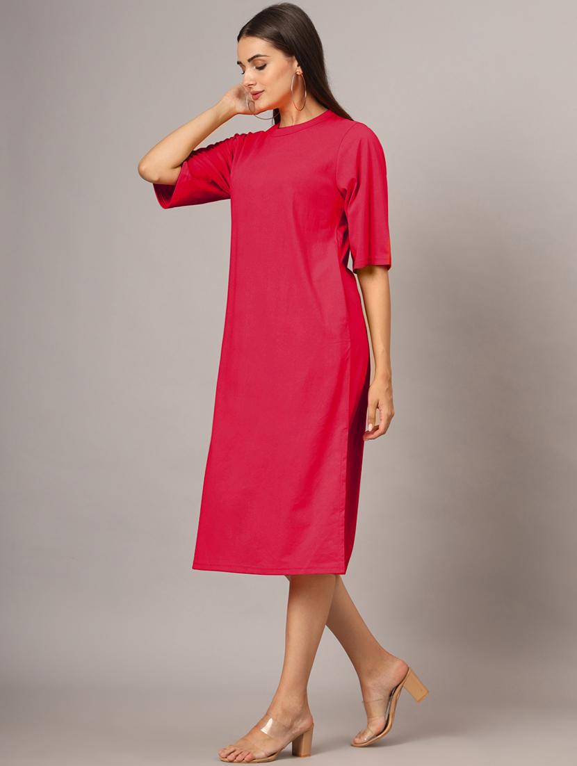 women solid short sleeves shift dress - 21793314 - Standard Image - 3