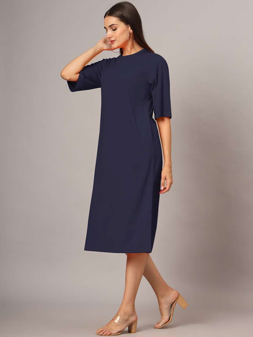 women solid short sleeves shift dress - 21793315 -  Standard Image - 3